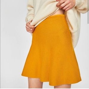 Zara Knit Mini skirt Gold Mustard yellow A line